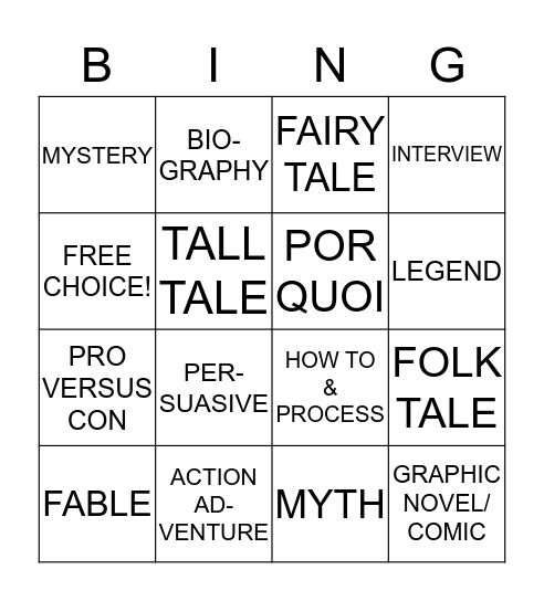 ___________'S GENRE CHALLENGE Bingo Card