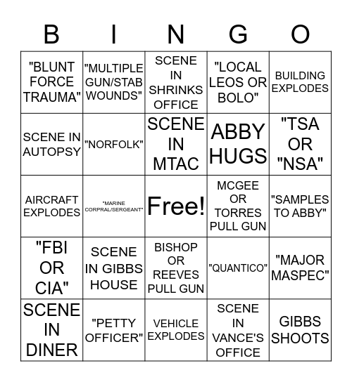 NCIS BINGO Card