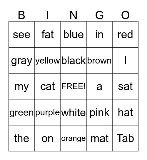 Color Words / Sight Words Bingo Card