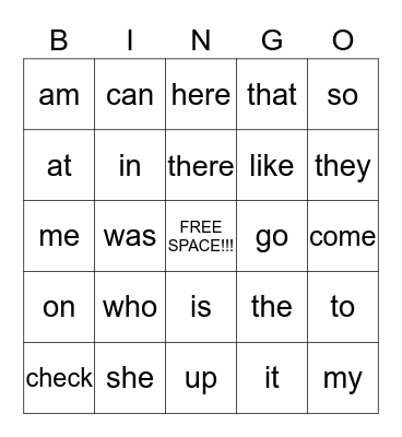 1st set sight words Bingo Card
