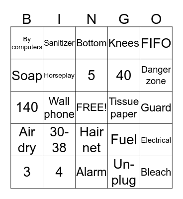 Safety Bingo Card