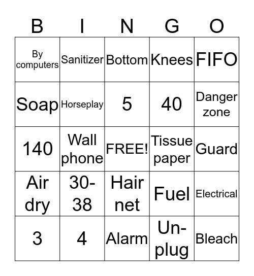 Safety Bingo Card