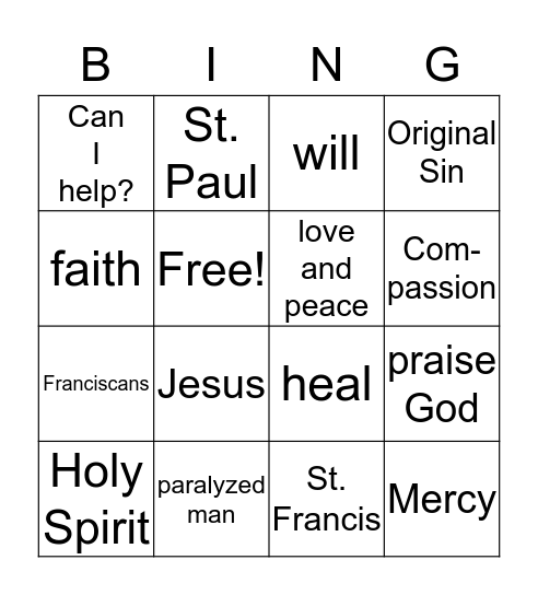 Jesus Shows Us How to Forgive and Heal Bingo Card
