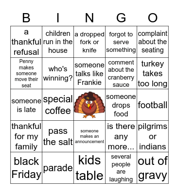 Thanksgiving Bingo Card