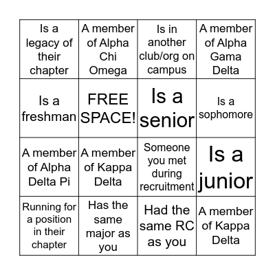 Panhellenic Bingo Card