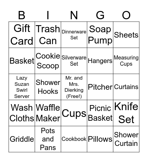 Bridal Bingo Card