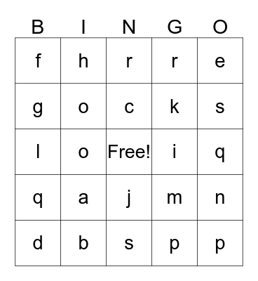 Letters A-S Bingo Card