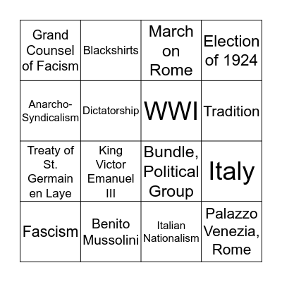 Fascist Party Bingo  Bingo Card