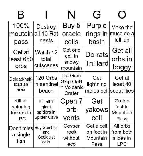 Jak 1 Bingo Card