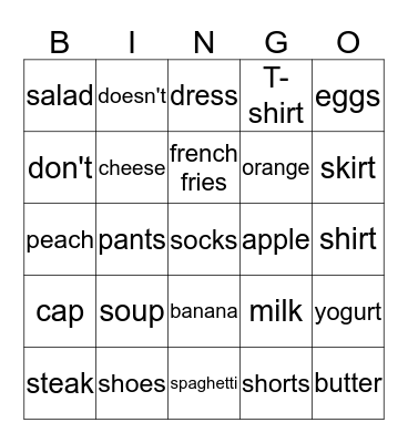 Units 3 and 4 Bingo Card