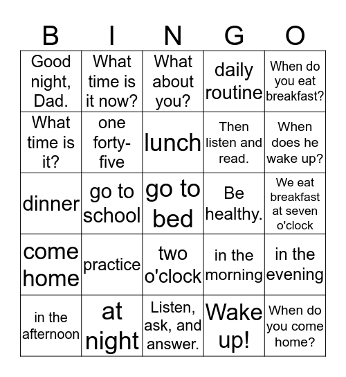 Unit 7  Bingo Card