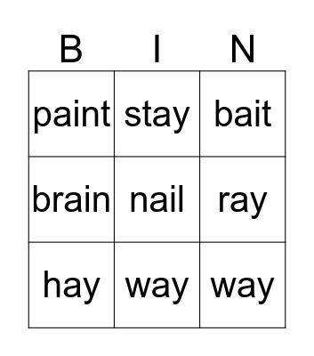 Long a sounds  Bingo Card