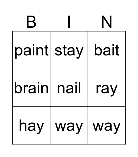 Long a sounds  Bingo Card