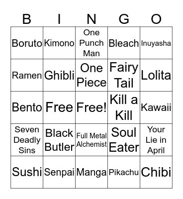 Anime Bingo! Bingo Card