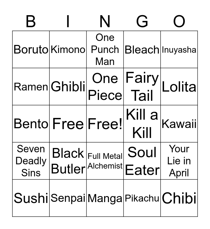 Anime Bingo! Bingo Card