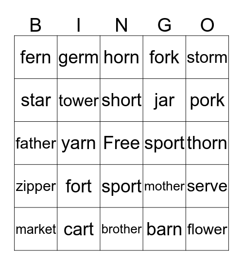 r controlled vowels Bingo Card