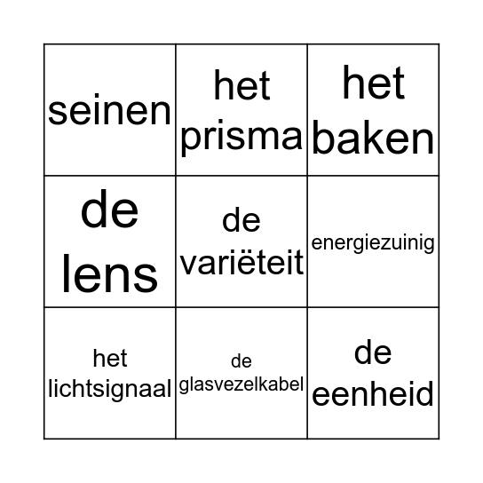 Licht les 5 Bingo Card