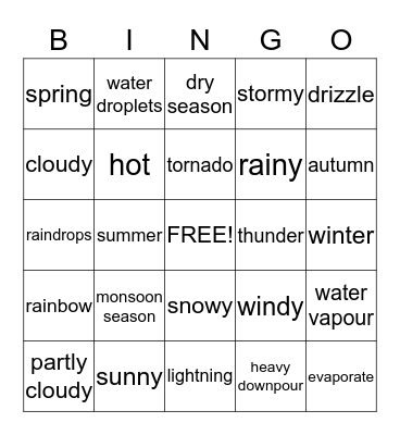Weather and Season Bingo Card