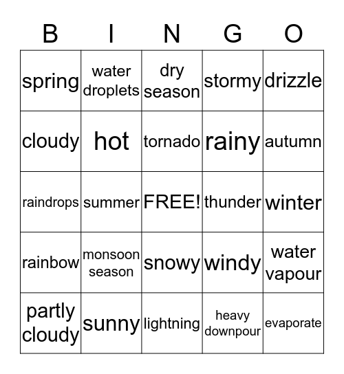 Weather and Season Bingo Card