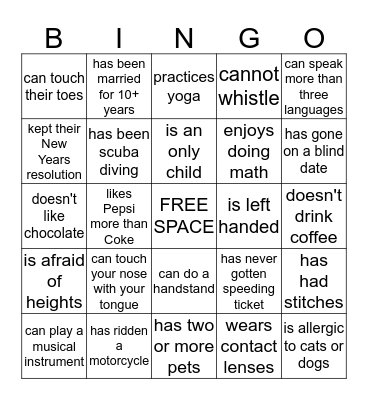 FIND SOMEONE WHO.... Bingo Card