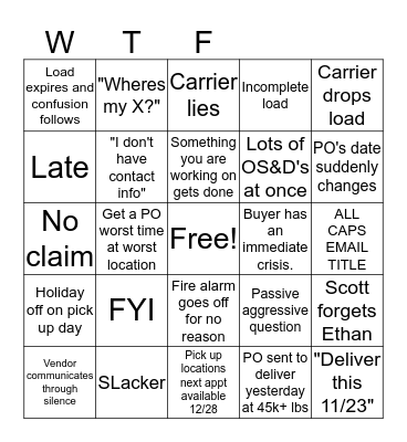 End of Week BiNgO Card