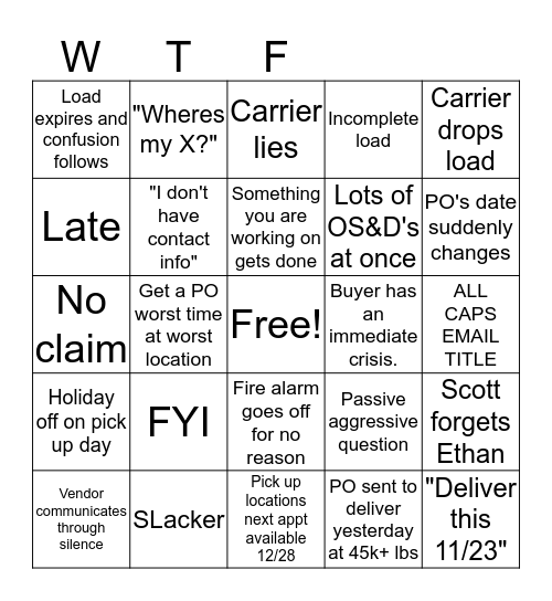 End of Week BiNgO Card