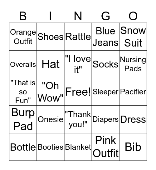 Baby Bingo Card