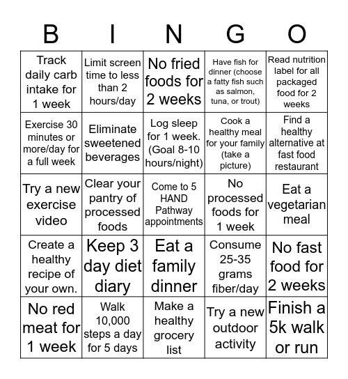 HAND Pathway  Bingo Card