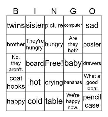 Unit 2 They're happy now. Bingo Card