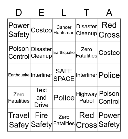 SAFETY BINGO Card