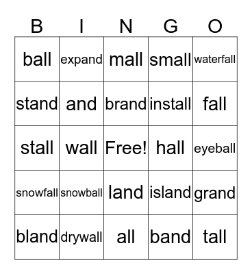 and/all Bingo Card