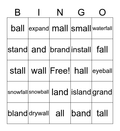 and/all Bingo Card