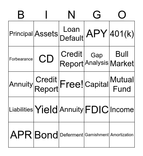 Financial Bingo with YM Deltas Bingo Card