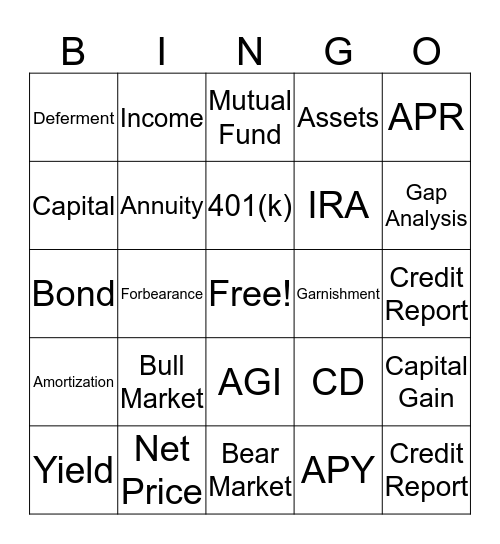 Financial Bingo with YM Deltas Bingo Card