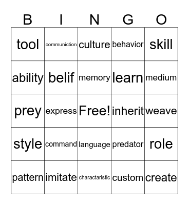 Vocabulary Bingo Card