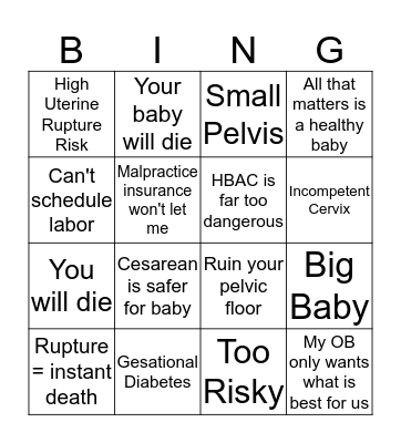 VBAC Lies!! Bingo Card