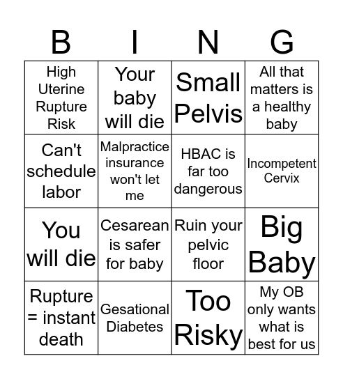 VBAC Lies!! Bingo Card