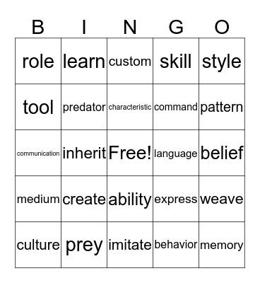 Vocabulary Bingo Card