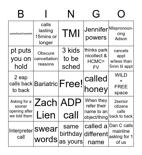 Untitled Bingo Card
