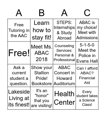 ABAC BINGO Card