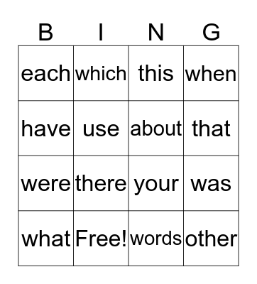 sight words list one Bingo Card