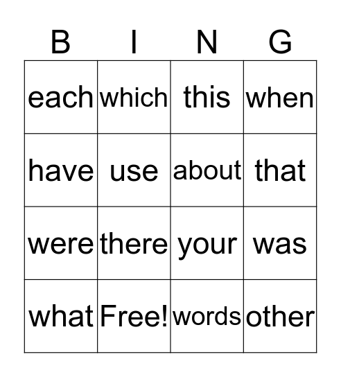 sight words list one Bingo Card