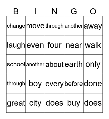 First Grade Orange Words Bingo Card