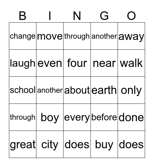 First Grade Orange Words Bingo Card