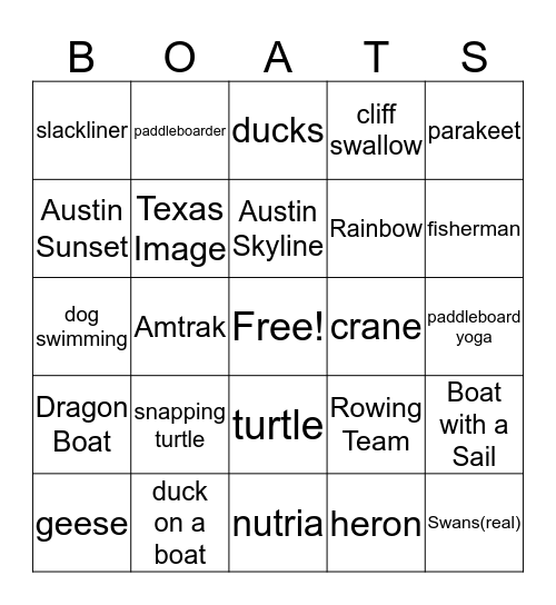 Boats Bingo Card