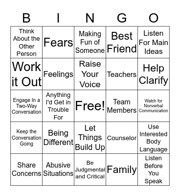 Communication Bingo Card