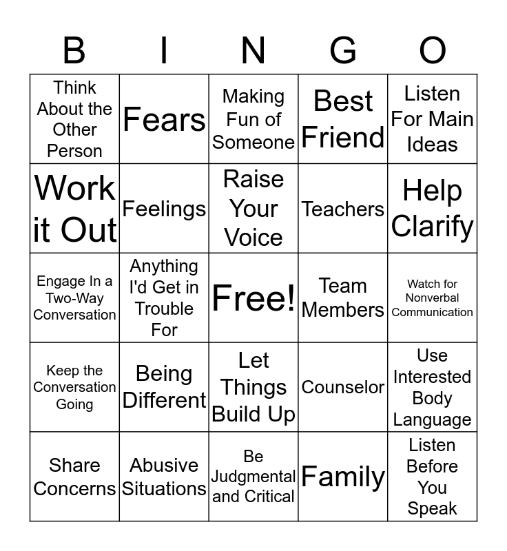 Communication Bingo Card