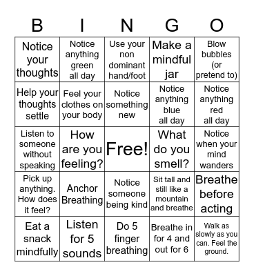 Mindful Bingo Card