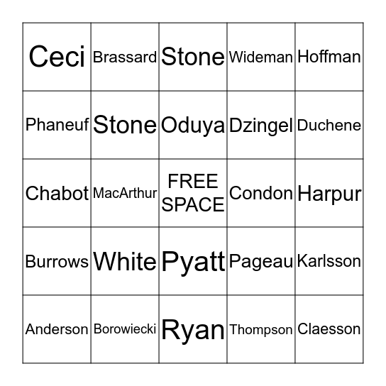 Ottawa Senators BINGO Card