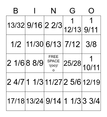 Fraction Bingo Card